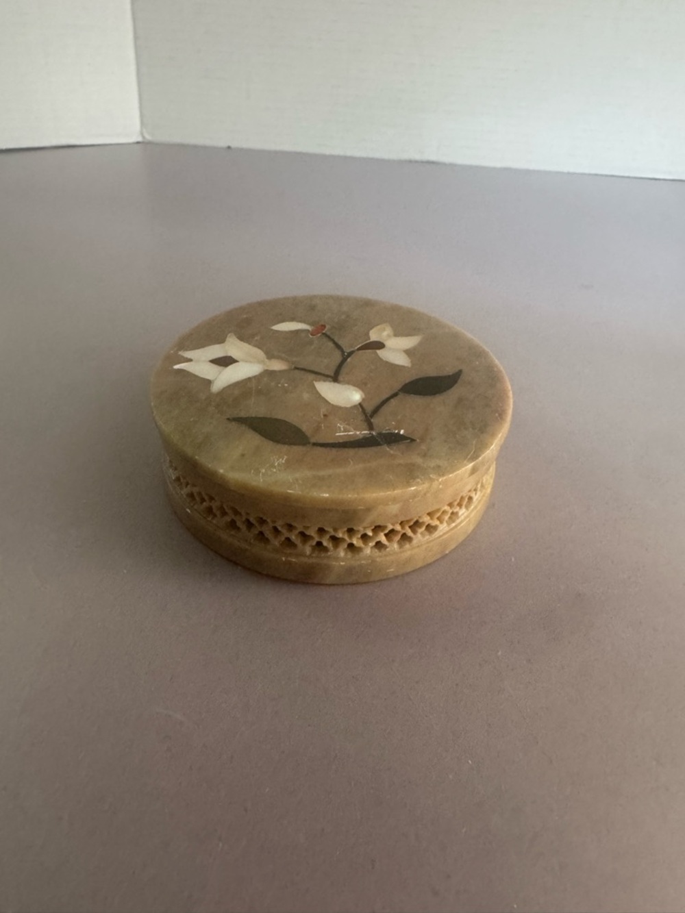 Marble Inlay Round Trinket Box
